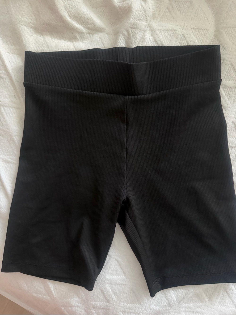 High-Waist Ribbed Black Women's Bike Shorts